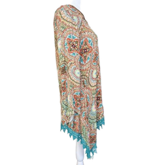 New Direction Weekend Long Sleeve Top, Multi Fabric & vibrant colors w/ Lace MED - Picture 5 of 6